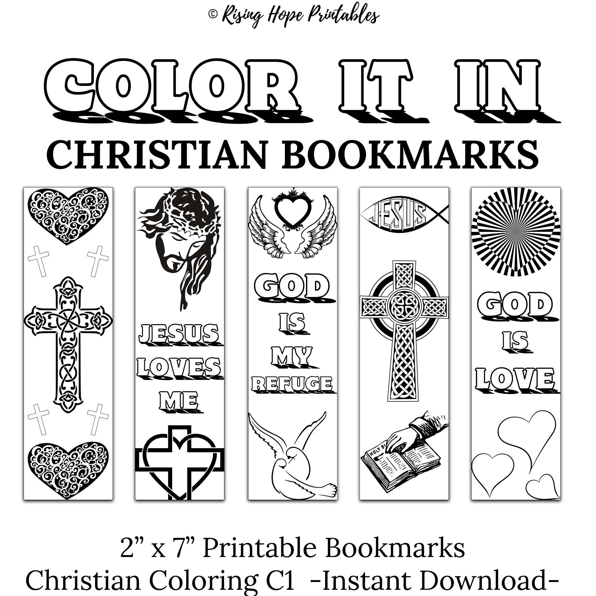 10 Christian Coloring Bookmarks C1 INSTANT DOWNLOAD 2x7 Set Of 10 Christian Color in Jesus God Sunday School DIY Bookmarks Jpg Print Etsy
