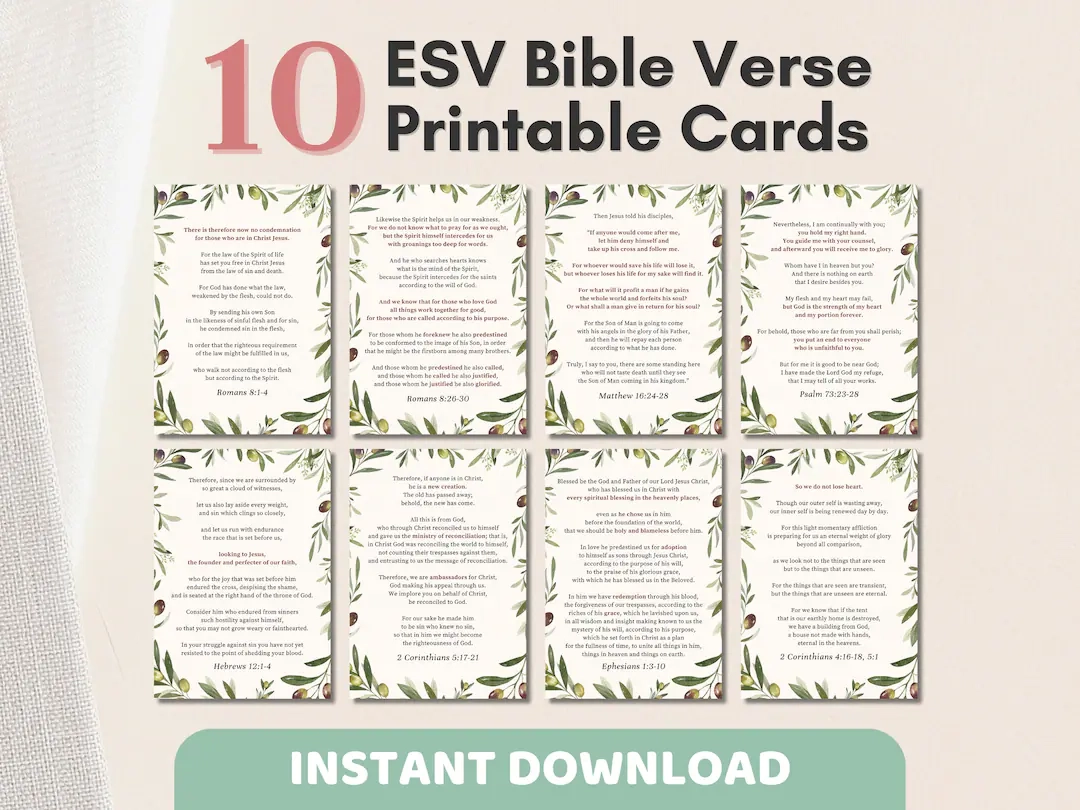 10 ESV Bible Verse Cards Printable Olive Watercolor Scripture Memory Cards Christian Greeting Card Encouraging Verse Scripture Wall Art Etsy