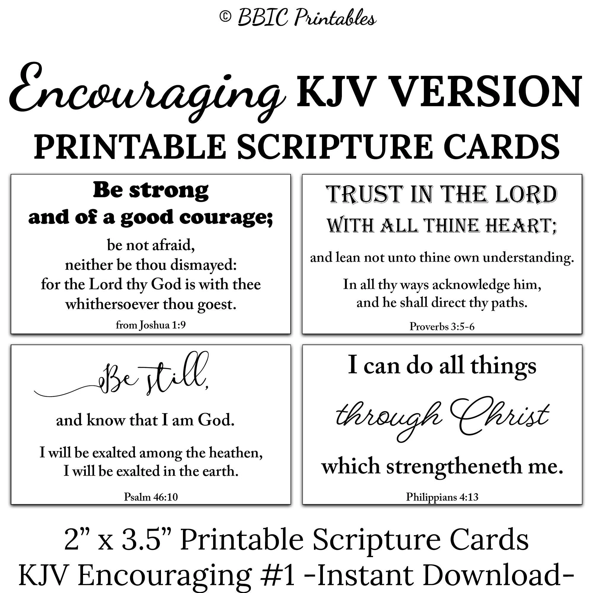10 KJV Encouraging Printable Scripture Cards C1 Instant DOWNLOAD Simple Bible Verse DIY Print Set Of 10 Be Strong Trust The Lord Be Still Etsy