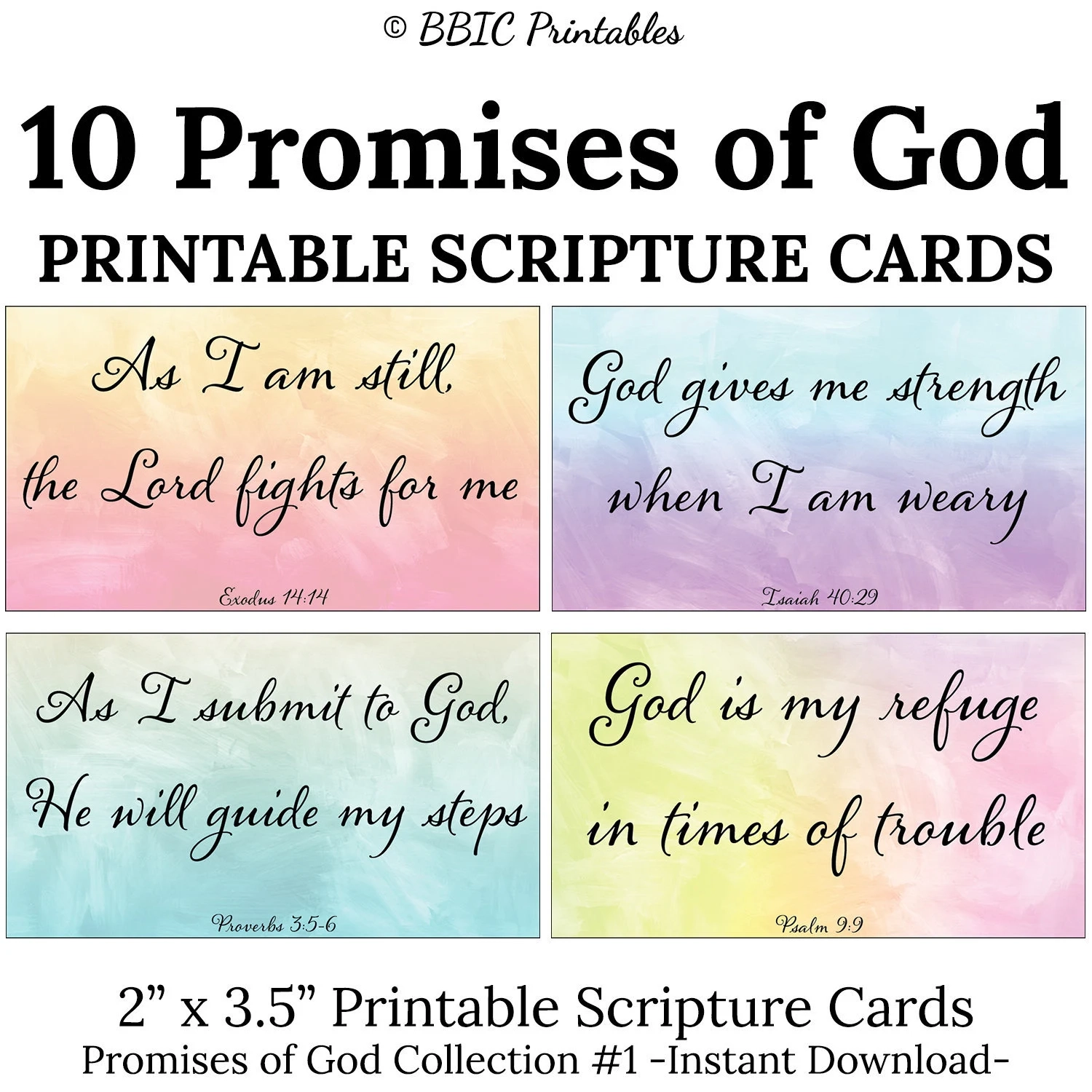 10 Promises Of God Cards C1 INSTANT DOWNLOAD Watercolor Promises Of God Encouraging Bible Scripture Cards Set Of 10 With Scripture Ref Etsy