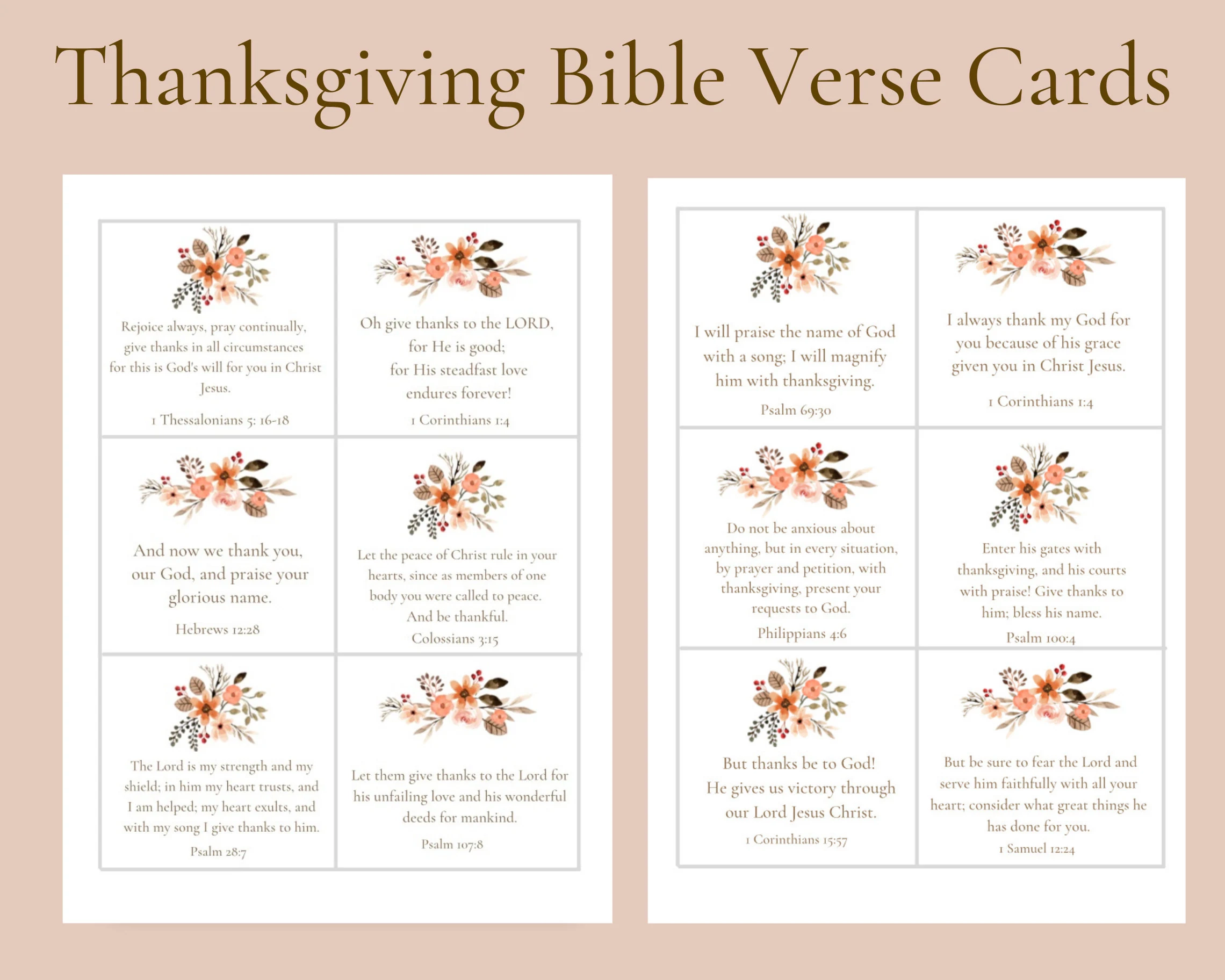 12 Thanksgiving Scripture Cards Digital Download Thankful Bible Verse Card Set Thanksgiving Place Cards Etsy