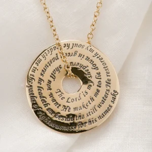 14k Gold Psalm 23 Pi Disc Scripture Necklace The Lord Is My Shepherd Clothed With Truth
