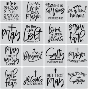 16 Christian Quotes Word Stencils Wood Painting Wall Templates Ceramic Tiles Blank Canvas Gift Bag Decorations DIY Crafts Template Size 8 8 Inches Amazon sg Office Products