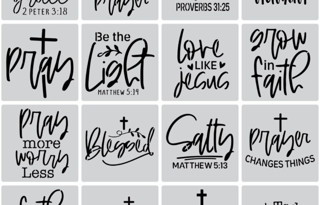 16 Christian Quotes Word Stencils Wood Painting Wall Templates Ceramic Tiles Blank Canvas Gift Bag Decorations DIY Crafts Template Size 8 8 Inches Amazon sg Office Products