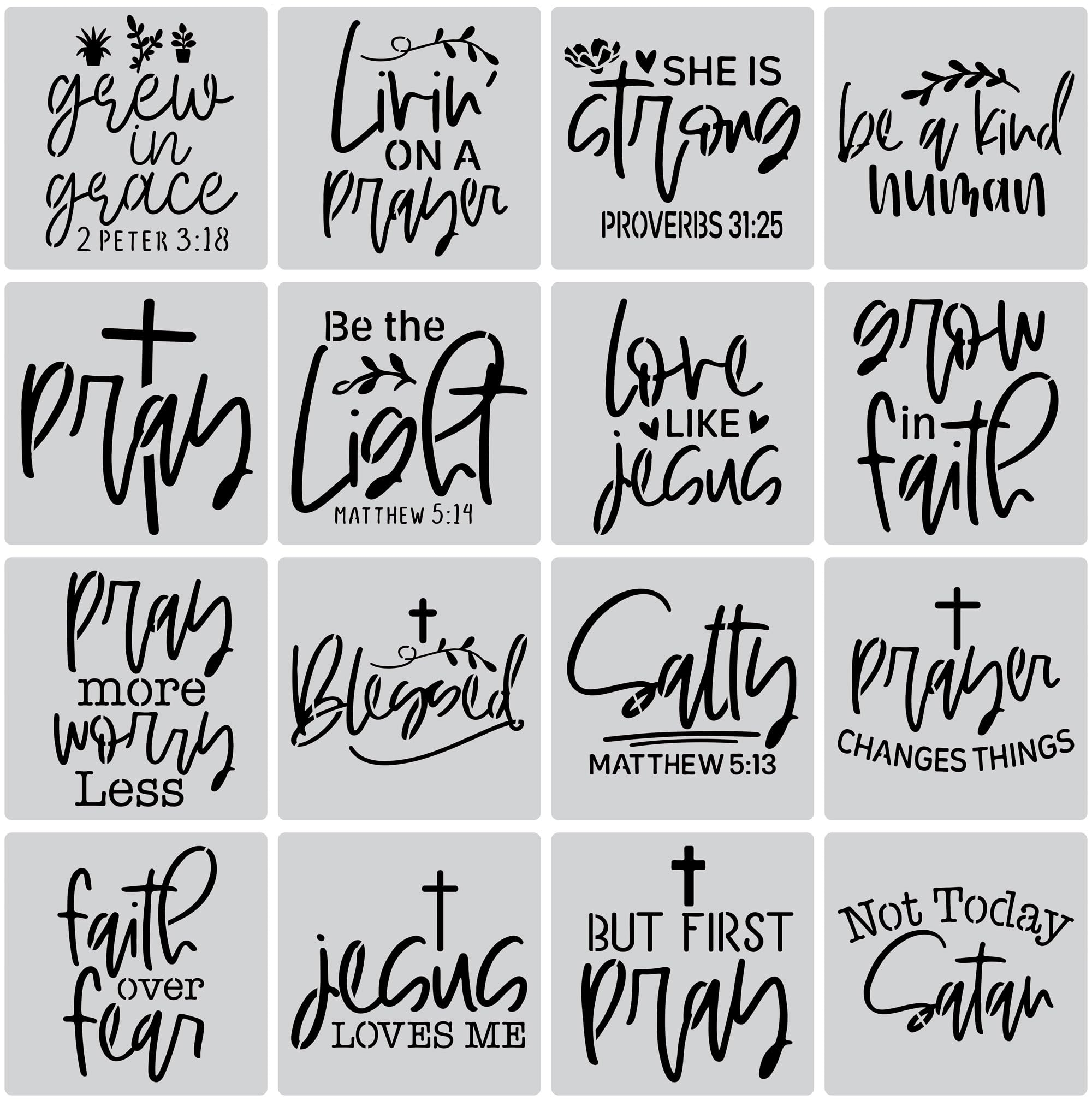 16 Christian Quotes Word Stencils Wood Painting Wall Templates Ceramic Tiles Blank Canvas Gift Bag Decorations DIY Crafts Template Size 8 8 Inches Amazon sg Office Products