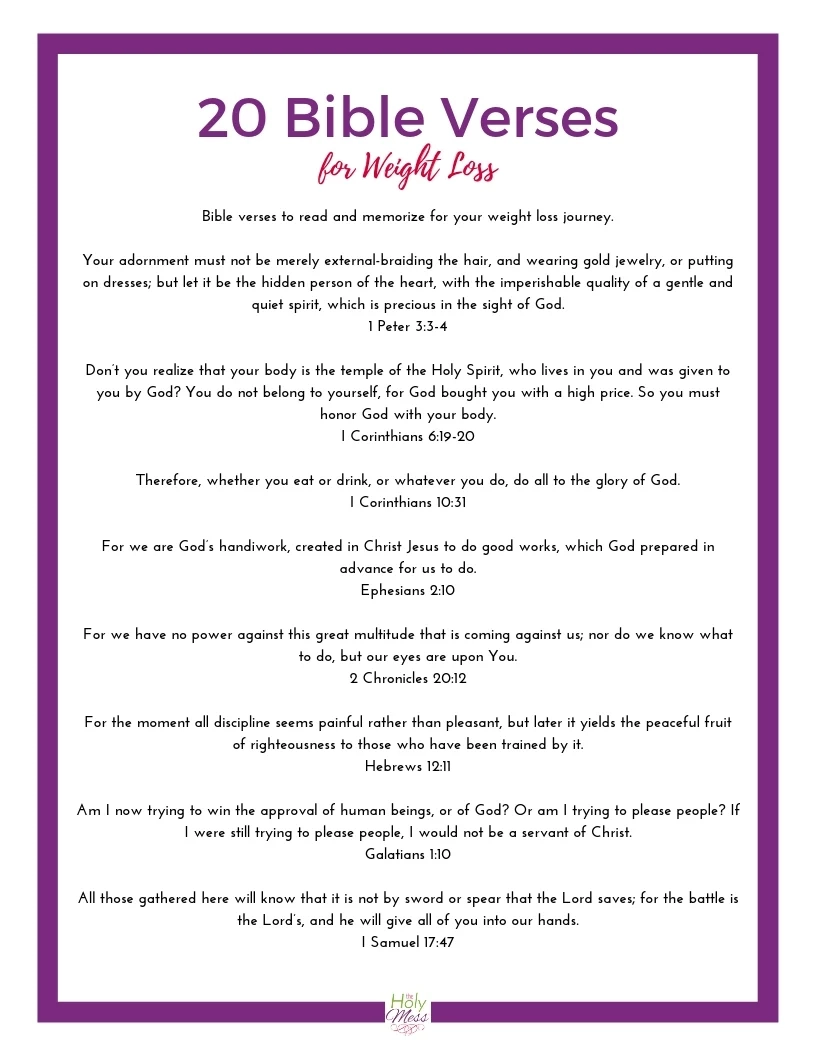 20 Encouraging Bible Verses For Weight Loss And Self Care The Holy Mess