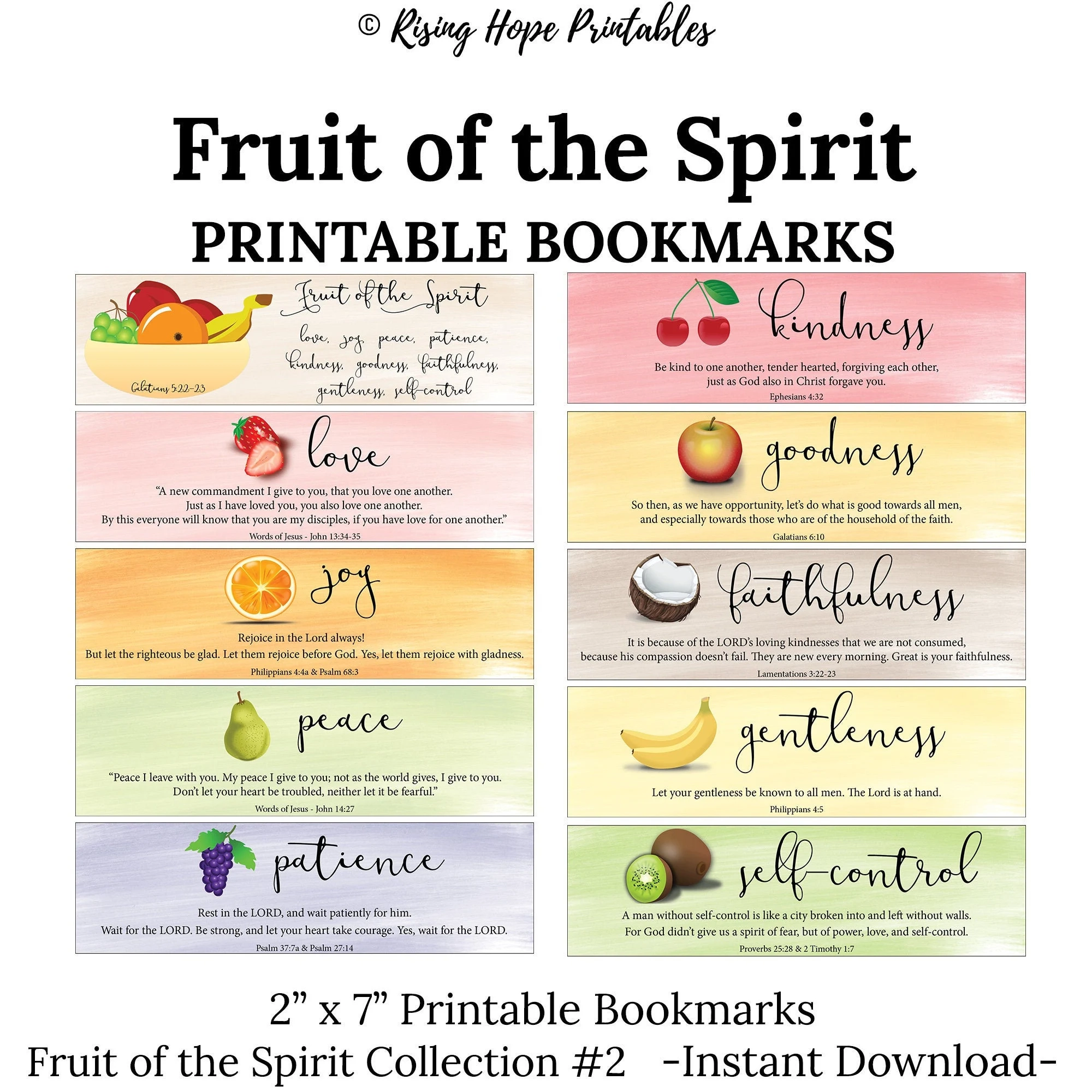 20 Fruit Of The Spirit Printable Bookmarks galatians 5 22 23 C2 INSTANT DOWNLOAD 2x7 Set Of 20 Bible Verse Christian Scripture Bookmarks Etsy