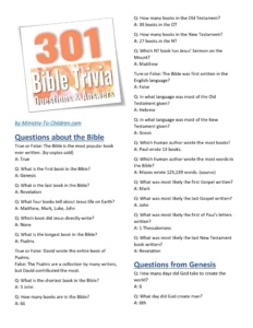 301 Bible Trivia Questions Answers free Download Sunday School Store
