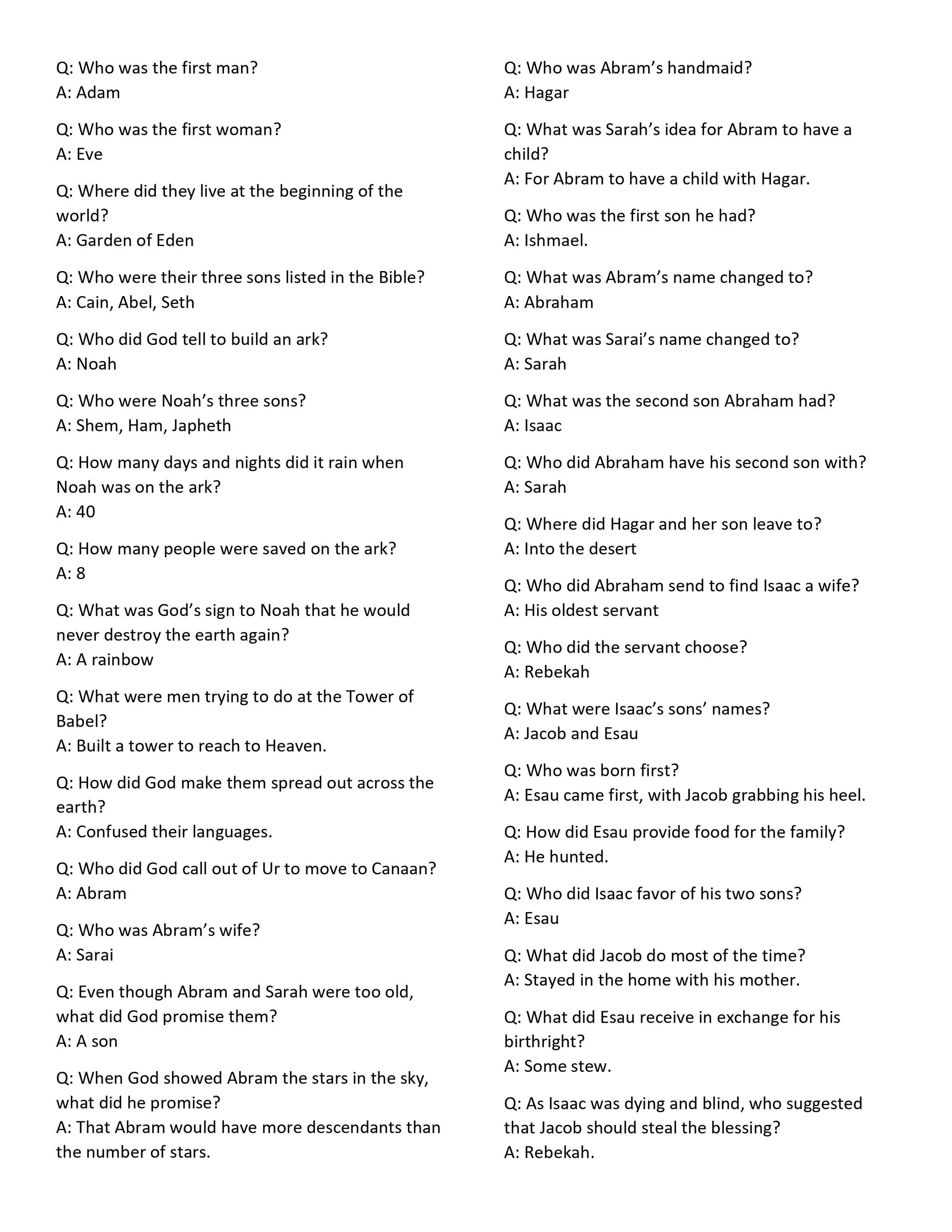 301 Bible Trivia Questions Answers free Download Sunday School Store