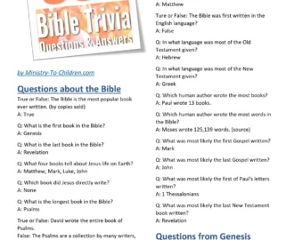 301 Bible Trivia Questions Answers free Download Sunday School Store