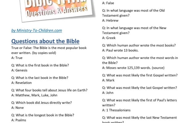 301 Bible Trivia Questions Answers free Download Sunday School Store