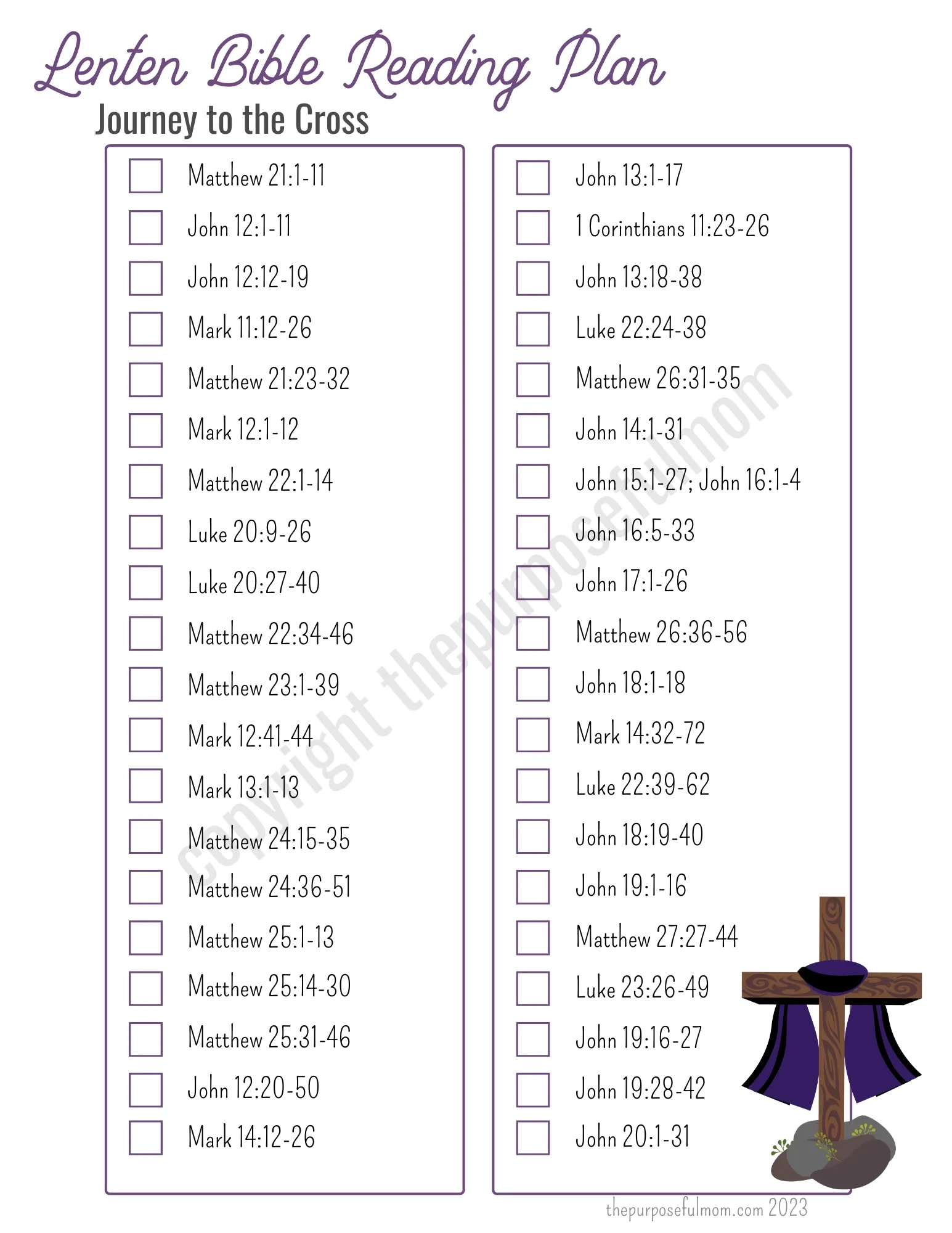 40 Day Lent Bible Reading Plan 2025 Free Printable The Purposeful Mom