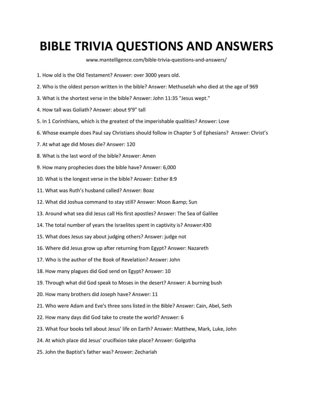 53 Bible Trivia Questions Answers Easy To Hard Mantelligence