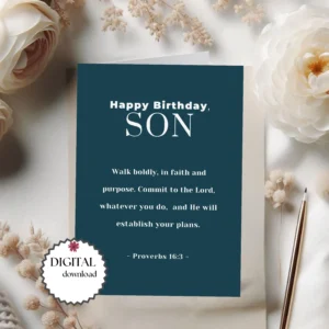 5x7 Custom Religious Birthday Card For Son Digital Download Bible Verse Proverbs 16 3 Printable Christian Birthday Card Son Keepsake Gift Etsy