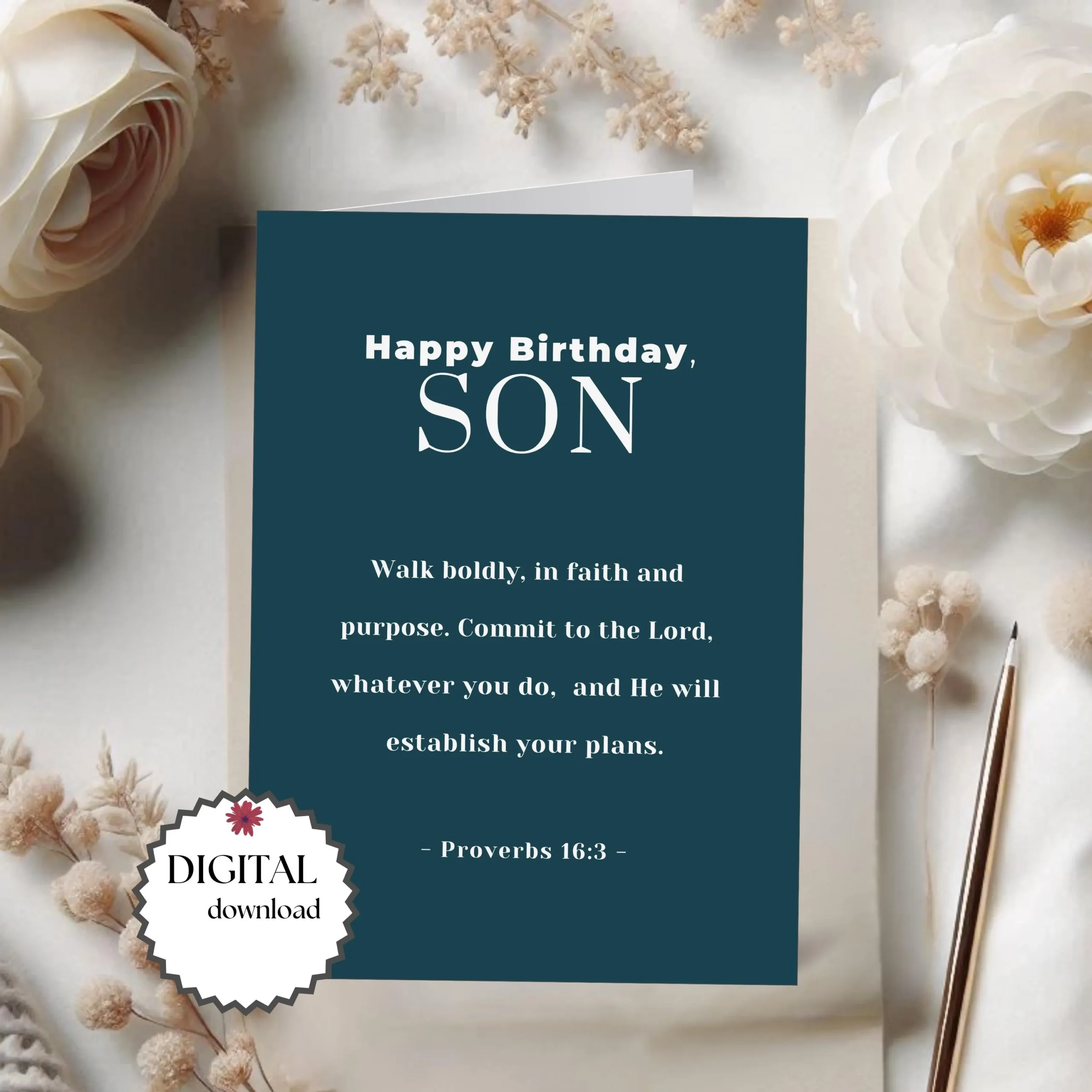 5x7 Custom Religious Birthday Card For Son Digital Download Bible Verse Proverbs 16 3 Printable Christian Birthday Card Son Keepsake Gift Etsy