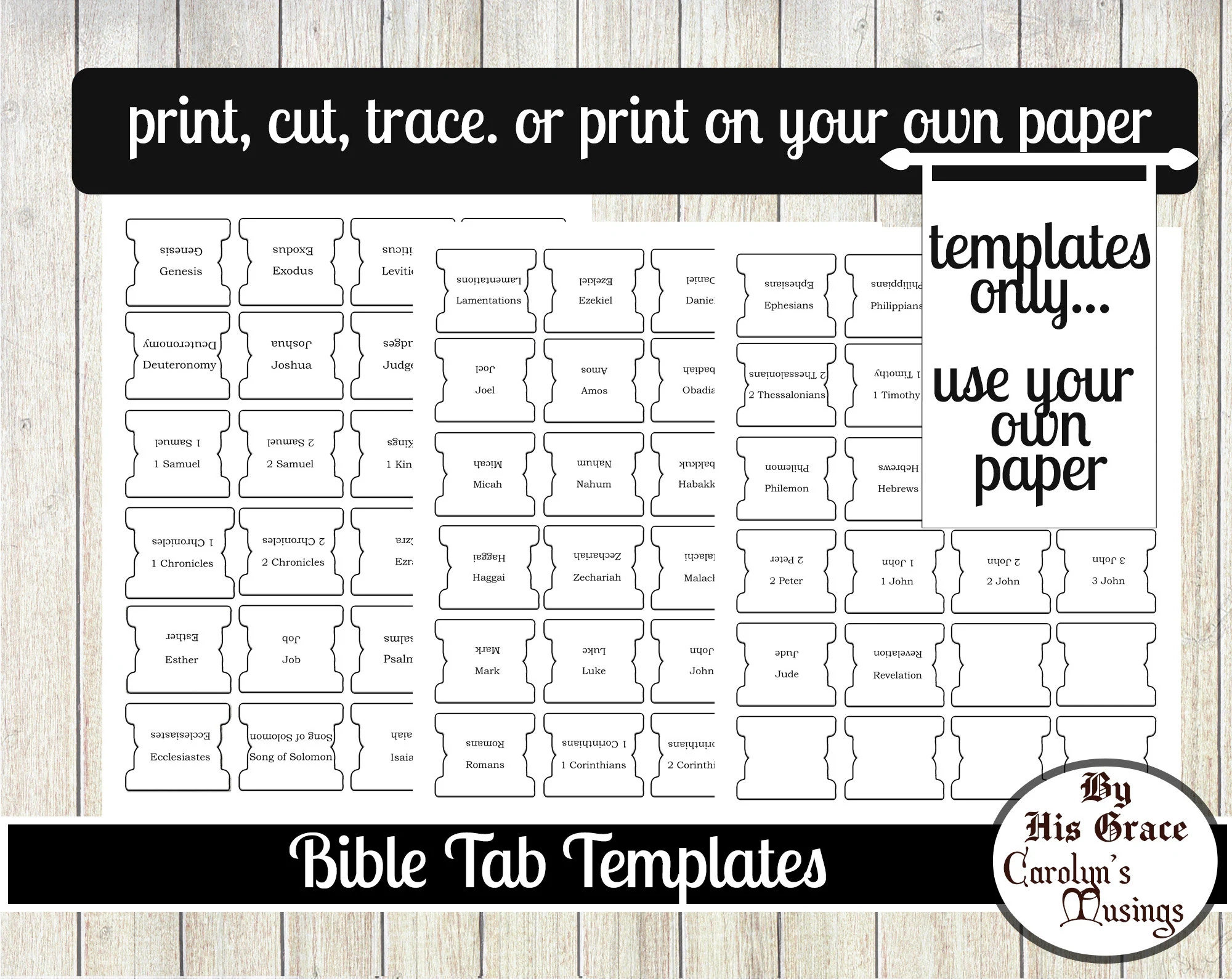 66 Bible Tab Templates Black White Labels digital Download Etsy