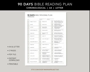 90 Days Chronological Bible Reading Plan Bible In 90 Days 3 Month Bible Reading Bible Study Bible Reading Plan Printable Letter A4 Etsy