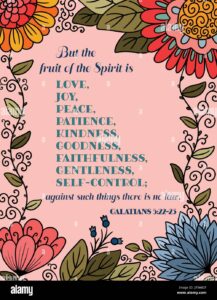 A Bible Quote Of The Fruit Of The Spirit On A Pink Floral Background Stock Vector Image Art Alamy
