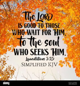 A Christian Bible Verse From Lamentations 3 25 About God s Goodness To Those Who Wait On Him Stock Photo Alamy