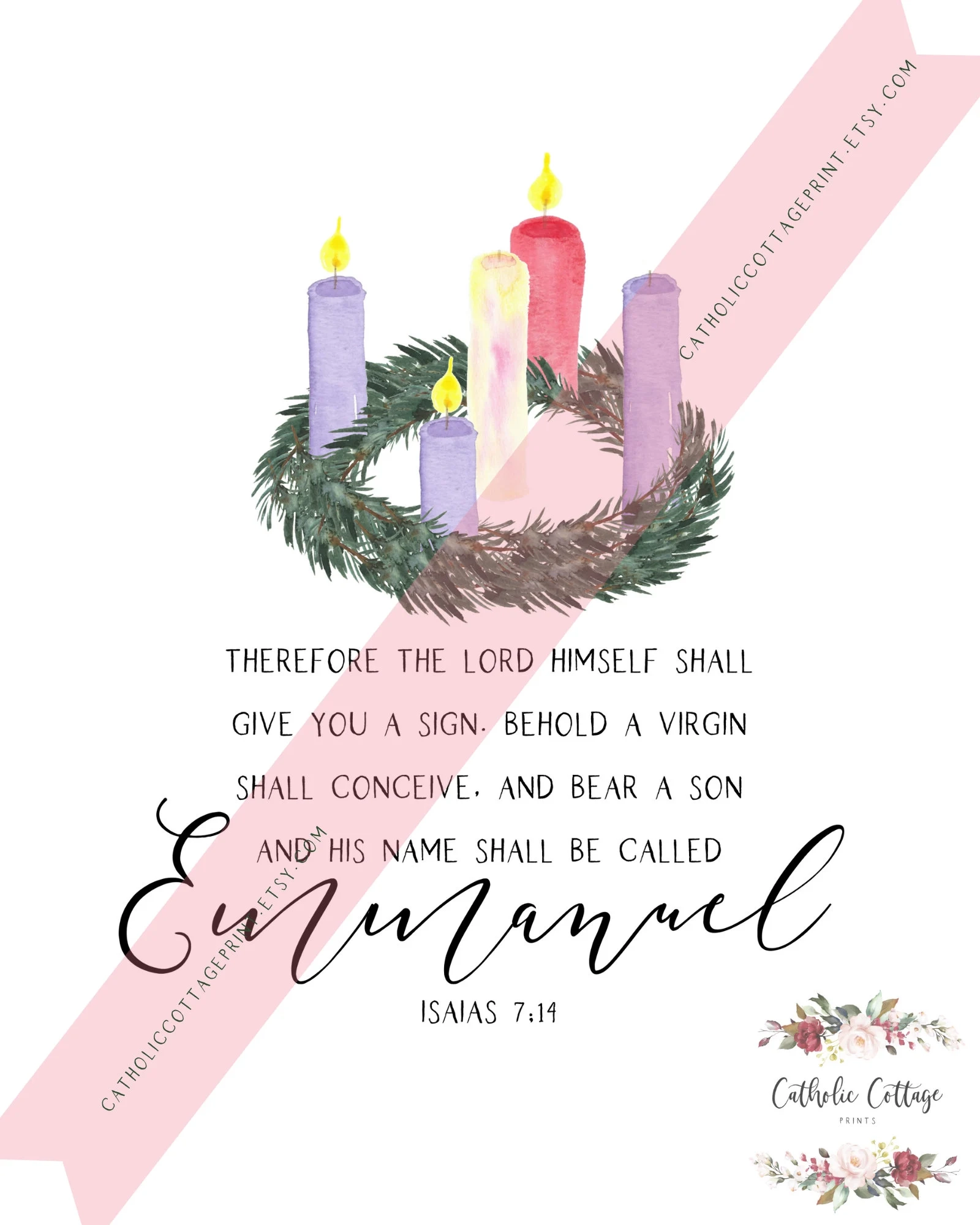 Advent Candles Printable Isaias Isaiah 7 14 Bible Quote Wall Art Christmas Card Wall Decor His Name Shall Be Called Emmanuel