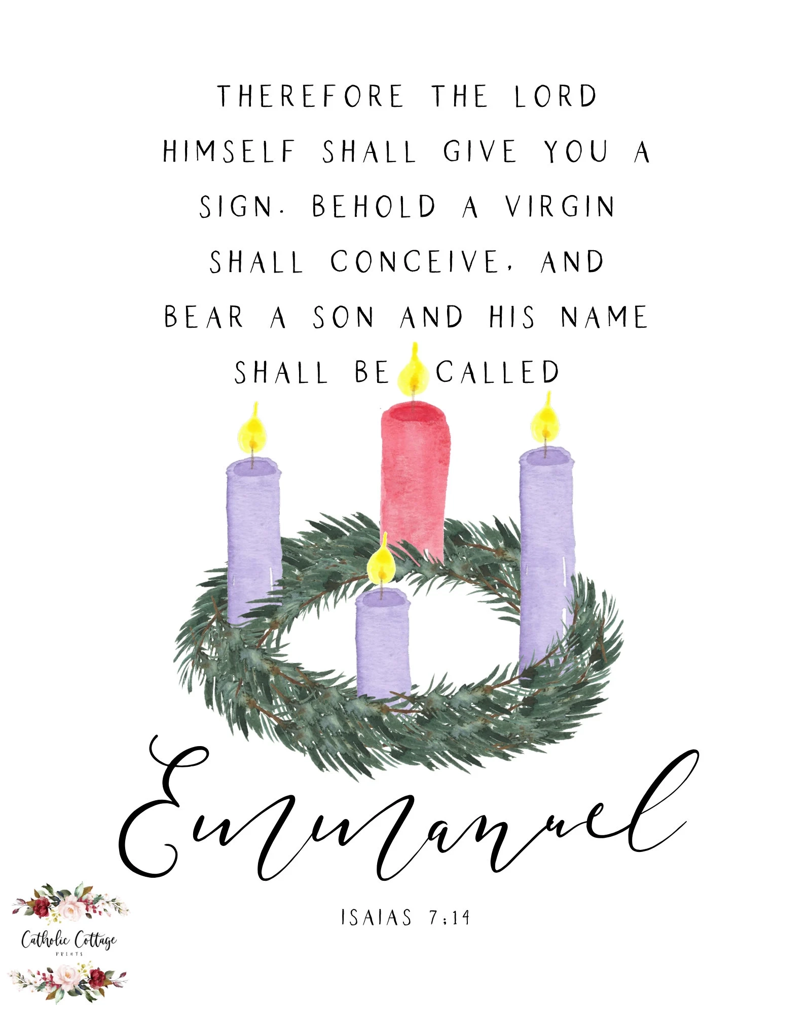 Advent Candles Printable Isaias Isaiah 7 14 Bible Quote Wall Art Christmas Card Wall Decor His Name Shall Be Called Emmanuel