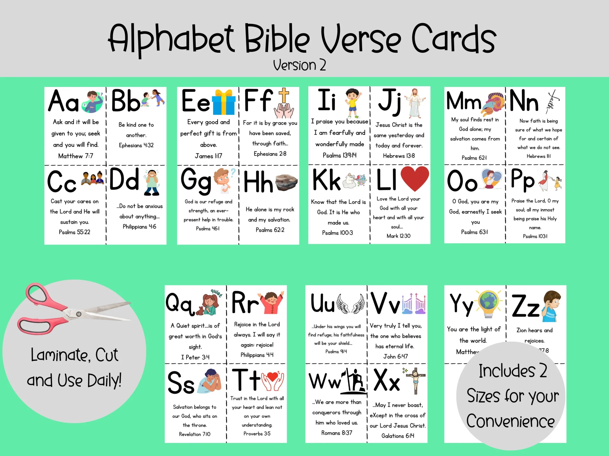 Alphabet Bible Verse Cards Version 2 Printable ABC Bible Flashcards Memory Verse Preschool Bible Verse Homeschool Bible Verses VBS Etsy