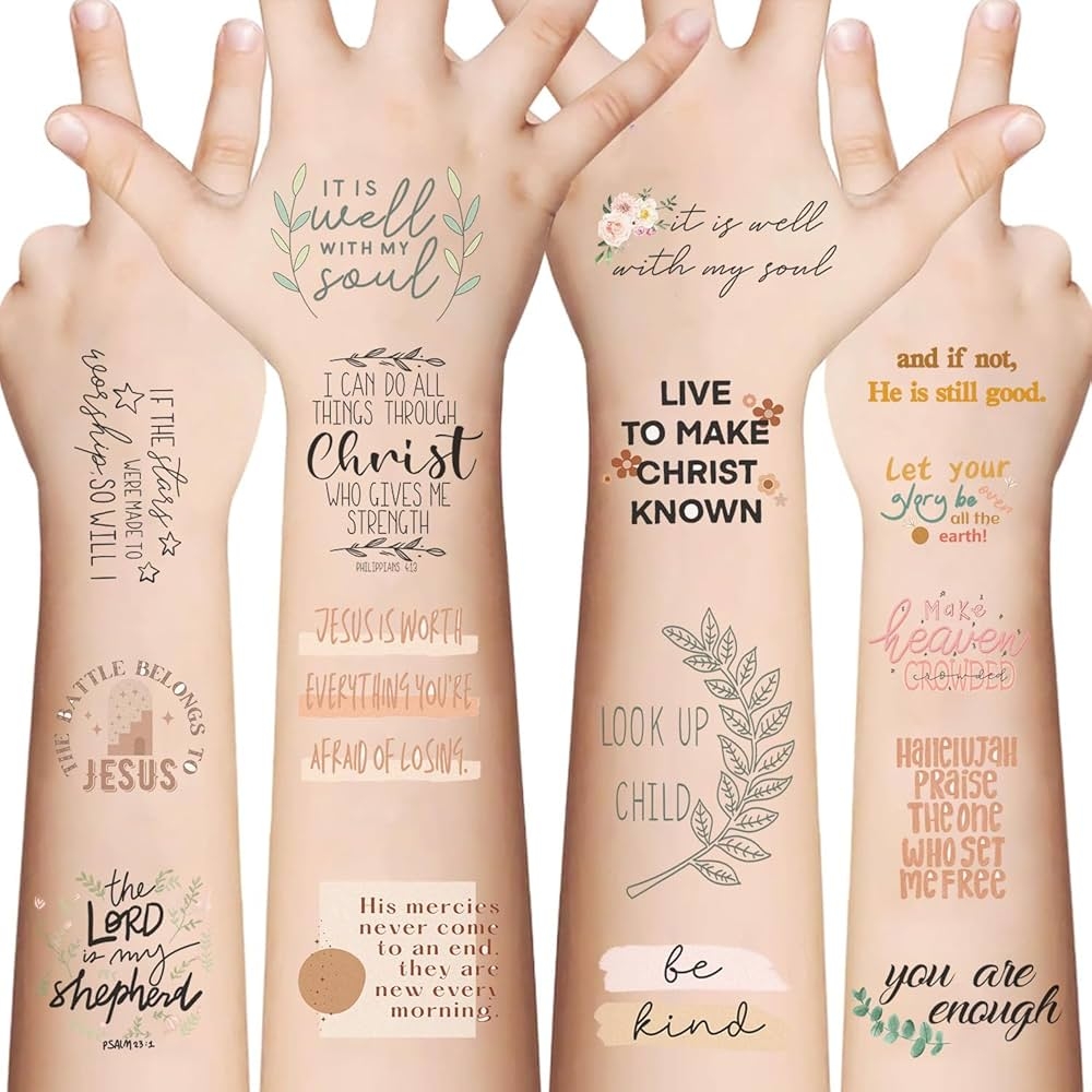 Amazon 10 Sheets Christian Temporary Tattoos 70 PCS For Adults Inspirational Bible Verse Quotes Suitable Tattoos Stickers For Believers As Well As Women And Men Beauty Personal Care