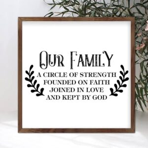 Amazon 12x12in Wood Framed Sign Family Quote Our Family A Circle Of Strength Founded On Faith Joined In Love And Kept By God Bible Verse Apricot Frame Wooden Plaque For Baby Shower