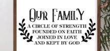 Amazon 12x12in Wood Framed Sign Family Quote Our Family A Circle Of Strength Founded On Faith Joined In Love And Kept By God Bible Verse Apricot Frame Wooden Plaque For Baby Shower