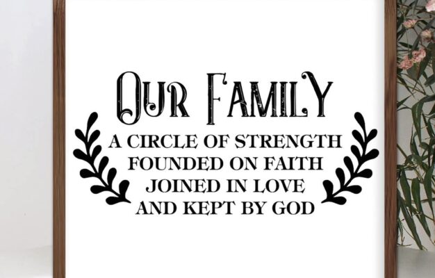 Amazon 12x12in Wood Framed Sign Family Quote Our Family A Circle Of Strength Founded On Faith Joined In Love And Kept By God Bible Verse Apricot Frame Wooden Plaque For Baby Shower