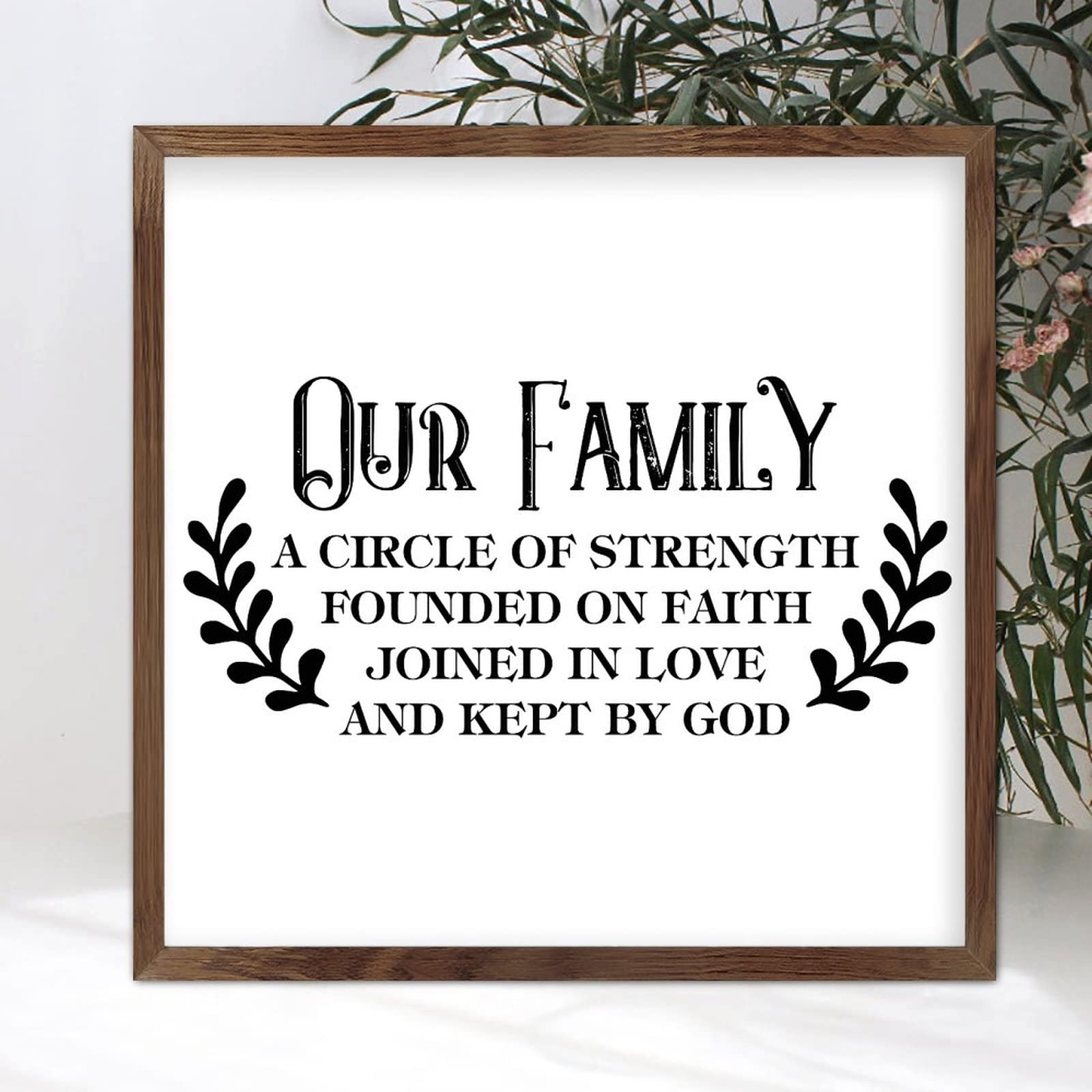 Amazon 12x12in Wood Framed Sign Family Quote Our Family A Circle Of Strength Founded On Faith Joined In Love And Kept By God Bible Verse Apricot Frame Wooden Plaque For Baby Shower
