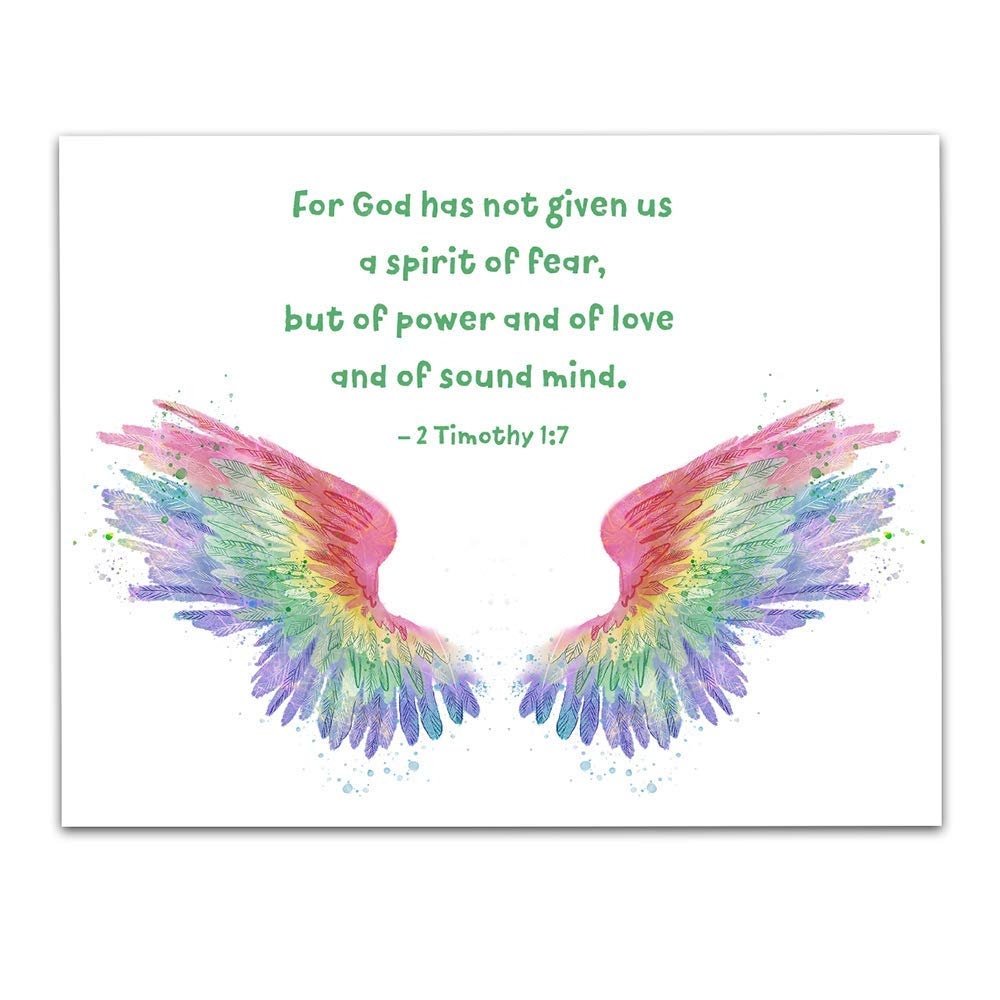 Amazon 2 Timothy 1 7 For God Has Not Given Us A Spirit Of Fear Rainbow Angel Wings Bible Verses About Strength Wall Art Decor Unframed 11 X 14 Watercolor Print Christian