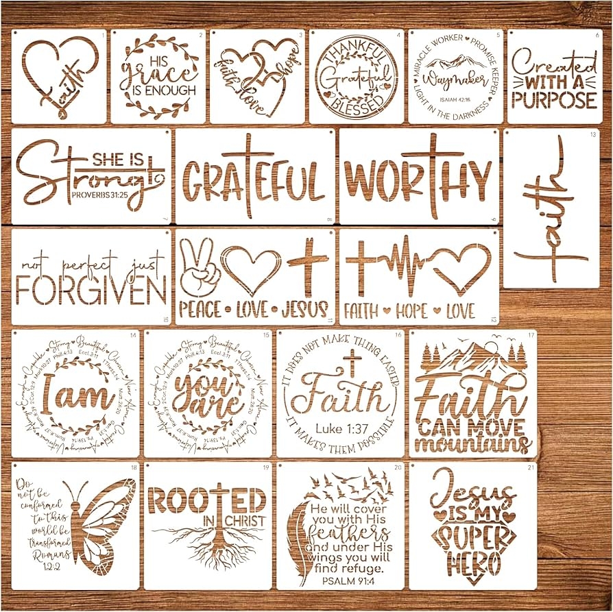 Amazon 21pcs Christian Stencils For Crafts Reusable Motivational Bible Verse Template Drawing Religious Stencils For Painting On Wood Sign Fabric Canvas DIY Crafts Office Home Decoration bible21 