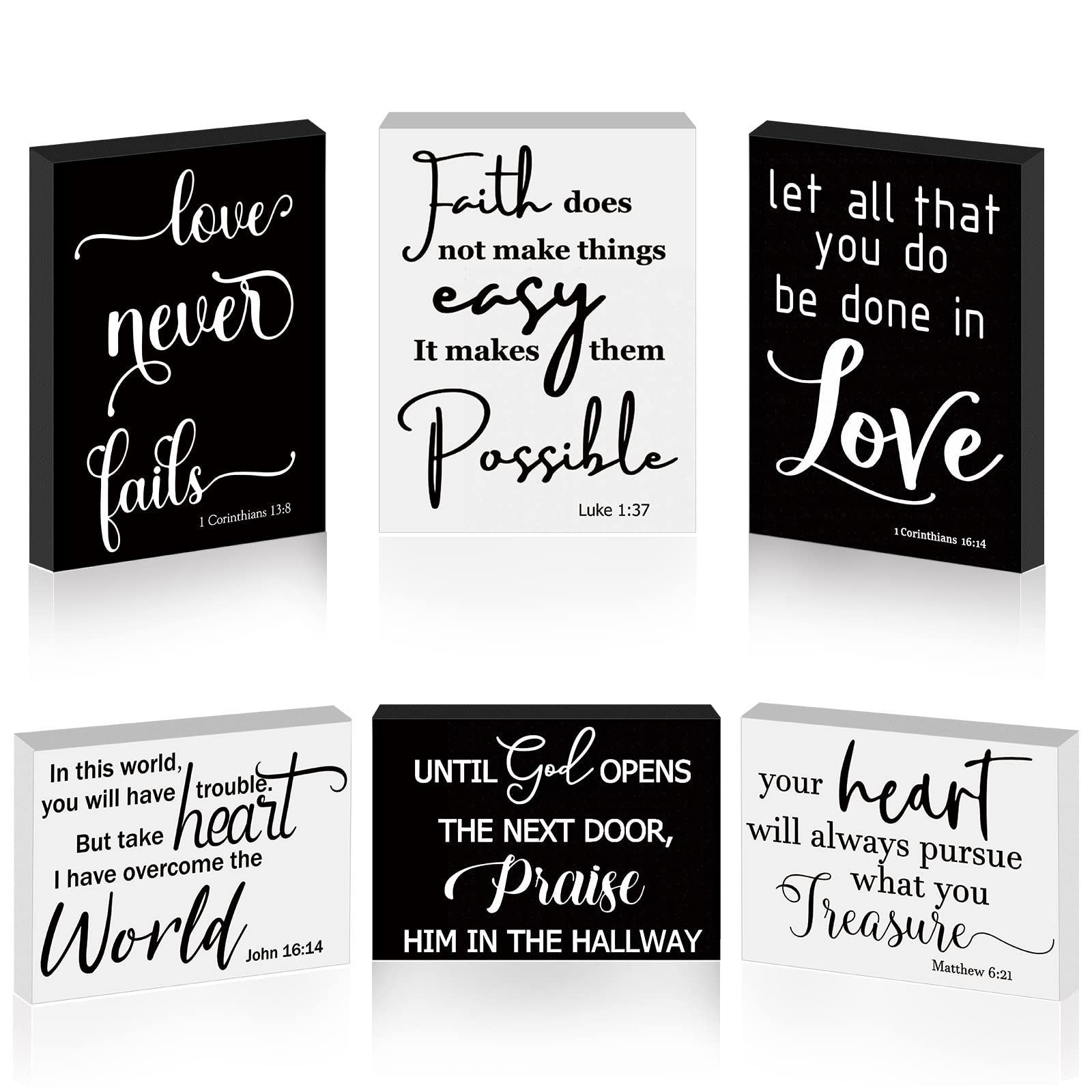 Amazon 6 Pcs Mini Christian Wooden Signs Bible Verse Decor Inspirational Scripture Wood Block Be Still And Know Religious Plaque Art Church Christmas Party Favor Wall Home 3 5x2 5x0 47 In Fresh Style Home