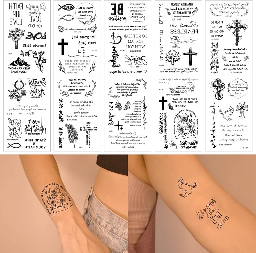 Amazon 72 Pcs Christian Motivational Bible Verse Quotes Words And Cross Temporary Tattoos For Adults Inspirational Believe Strength In God Realistic Black English Word Tattoo For Women Men 727 Beauty