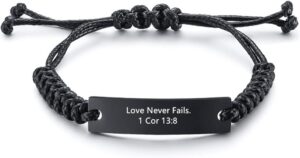 Amazon AMRECH 1 Cor 13 8 Bible Verse Scripture Quotes Bracelet For Men Women Adjustable Stainless Steel Leather Bracelets Inspirational Religious Reminder Jewelry Gift For Him Her Clothing Shoes Jewelry