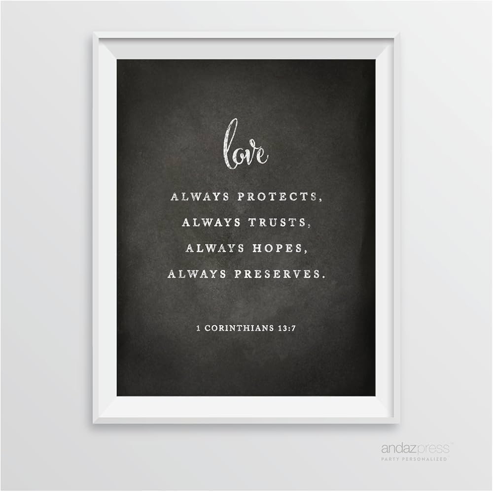 Amazon Andaz Press Biblical Wedding Signs Vintage Chalkboard Print 8 5 inch X 11 inch Love Always Protects Always Trusts Always Hopes Always Perseveres 1 Corinthians 13 7 Bible Quotes 1 Pack Home Kitchen