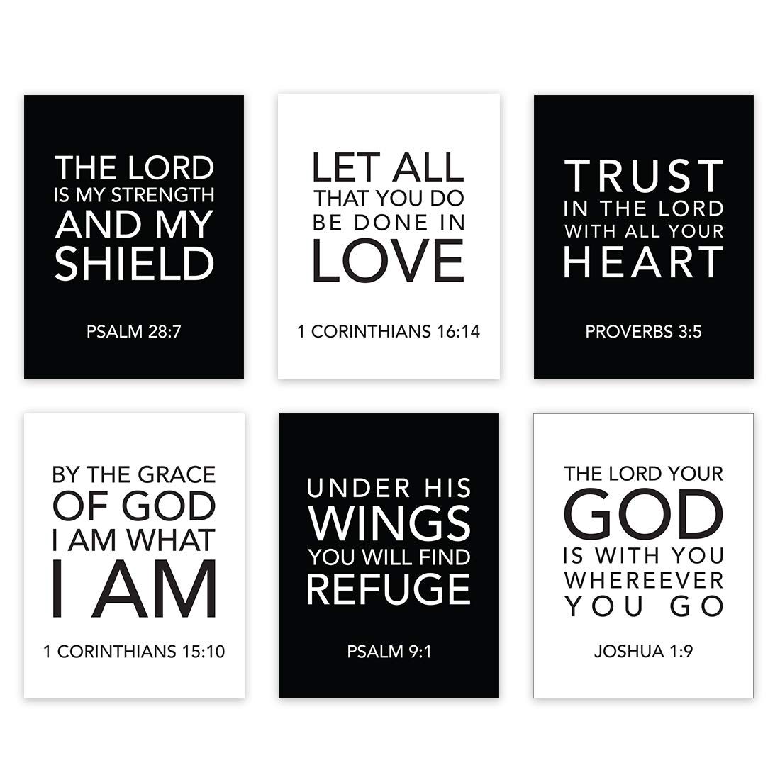 Amazon Andaz Press Black White Christian Bible Quotes Wall Art Poster Home Decor 8 5x11 inch Formal Trust In The Lord With All Your Heart Proverbs 3 5 Corinthians Psalm Joshua 6 Pack Posters Prints