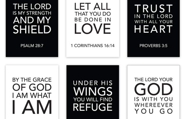 Amazon Andaz Press Black White Christian Bible Quotes Wall Art Poster Home Decor 8 5x11 inch Formal Trust In The Lord With All Your Heart Proverbs 3 5 Corinthians Psalm Joshua 6 Pack Posters Prints