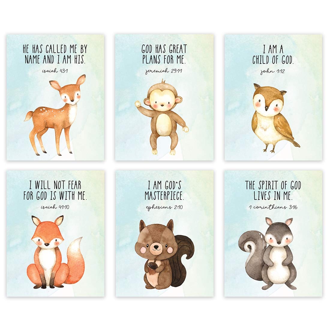 Amazon Andaz Press Christian Bible Verses Quotes Nursery Kids Bedroom Unframed Hanging Wall Art Poster Decor 8 5x11 inch Jungle Safari Animals Watercolor Green I Am A Child Of God 6 Pack No Frames 