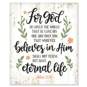 Amazon ArogGeld John 3 16 Bible Verses Christian Wooden Sign For God So Loved The World Decorative Plaque Hanging Wall Art Decor For Living Room Bedroom Housewarming Gift Home Kitchen