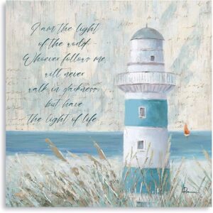 Amazon B BLINGBLING Nautical Lighthouse Bible Verses Wall Decor Aqua Canvas Print Pictures Beach Themed Bathroom Decorations Christian Scripture Wall Art With Inspirational Quotes Framed 12 x12 Posters Prints