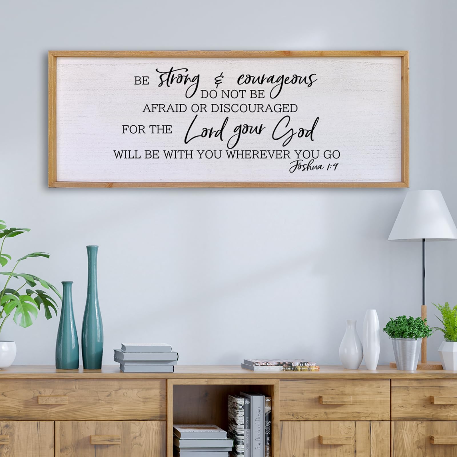 Amazon Be Strong And Courageous Sign Wall Decor 40 x15 Large Farmhouse Living Room Plaque Joshua 1 9 Bible Verse Inspirational Quote Positive Faith Home Hanging Rustic Catholic Scripture Christian Art Wood Home