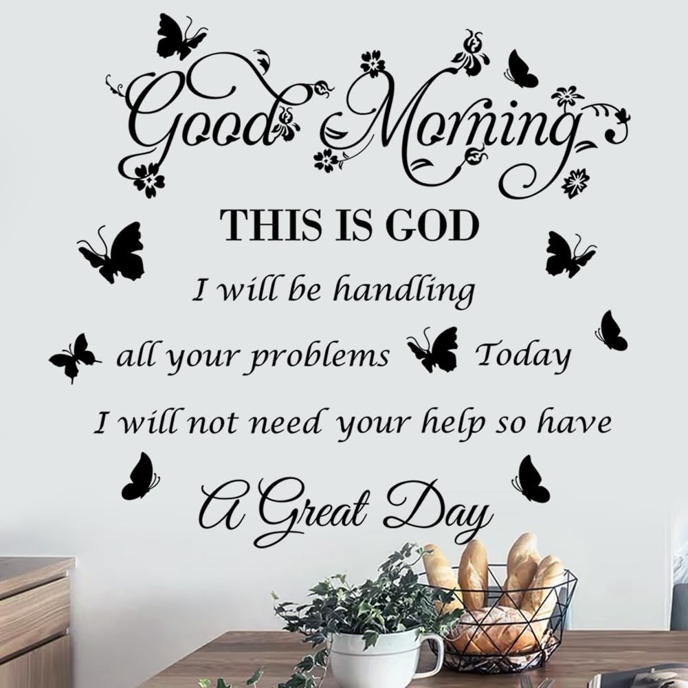 Amazon Bible Verse Inspirational Quote Good Morning This Is God Wall Stickers Religious Decals With Flower Butterfly For Bedroom Living Room Office Bathroom Decoration Black Tools Home Improvement
