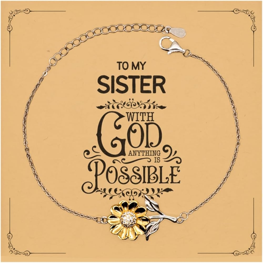Amazon Bible Verse Sister Christmas Gifts To My Sister With God Anything Is Possible Keepsake Sister Sunflower Bracelet Message Card Gifts Birthday Gifts For Sister Clothing Shoes Jewelry