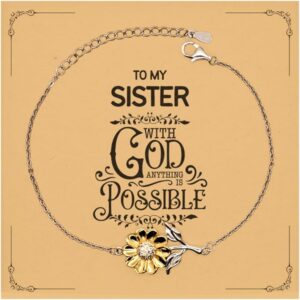 Amazon Bible Verse Sister Christmas Gifts To My Sister With God Anything Is Possible Keepsake Sister Sunflower Bracelet Message Card Gifts Birthday Gifts For Sister Clothing Shoes Jewelry