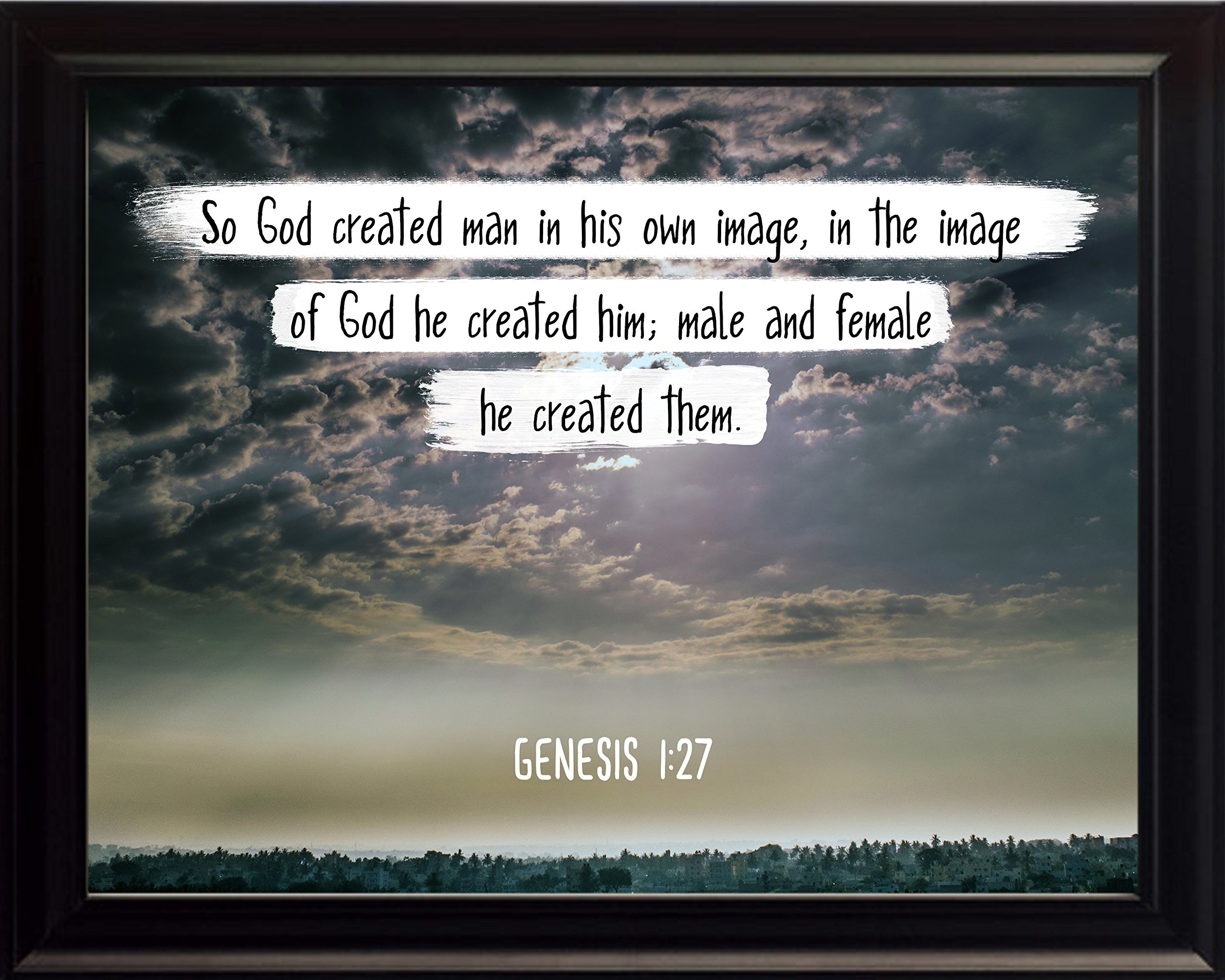 Amazon Bible Verse Wall Art Genesis 1 27 So God Created Man In His Own Image 8x10 Framed Christian Poster Framed Picture Wall Decor Print Spiritual Inspirational Verses And Quotes 