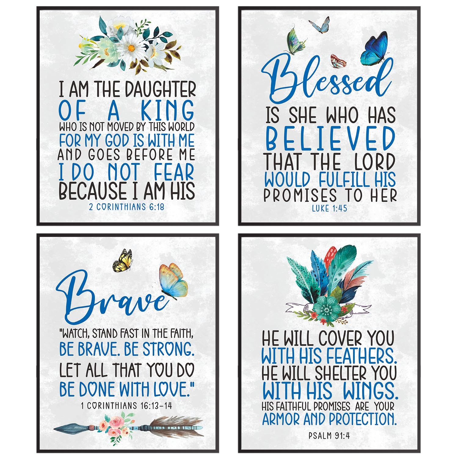 Amazon Bible Verse Wall Art Motivational Christian Print Religious Wall Decor Scripture Wall Decor For Bedroom Blue Room Decor Set Of 4 8x10 Inspirational Quote Poster Daughter Gifts Gift For Women Posters