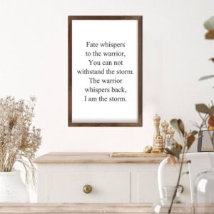 Amazon Bible Verse Wood Framed Signs Fate Whispers To The Warrior You Can Not Withstand The Storm Rustic Home Decor Inspirational Quote Wall Art For Bedroom Bathroom Kitchen 12x8in Home