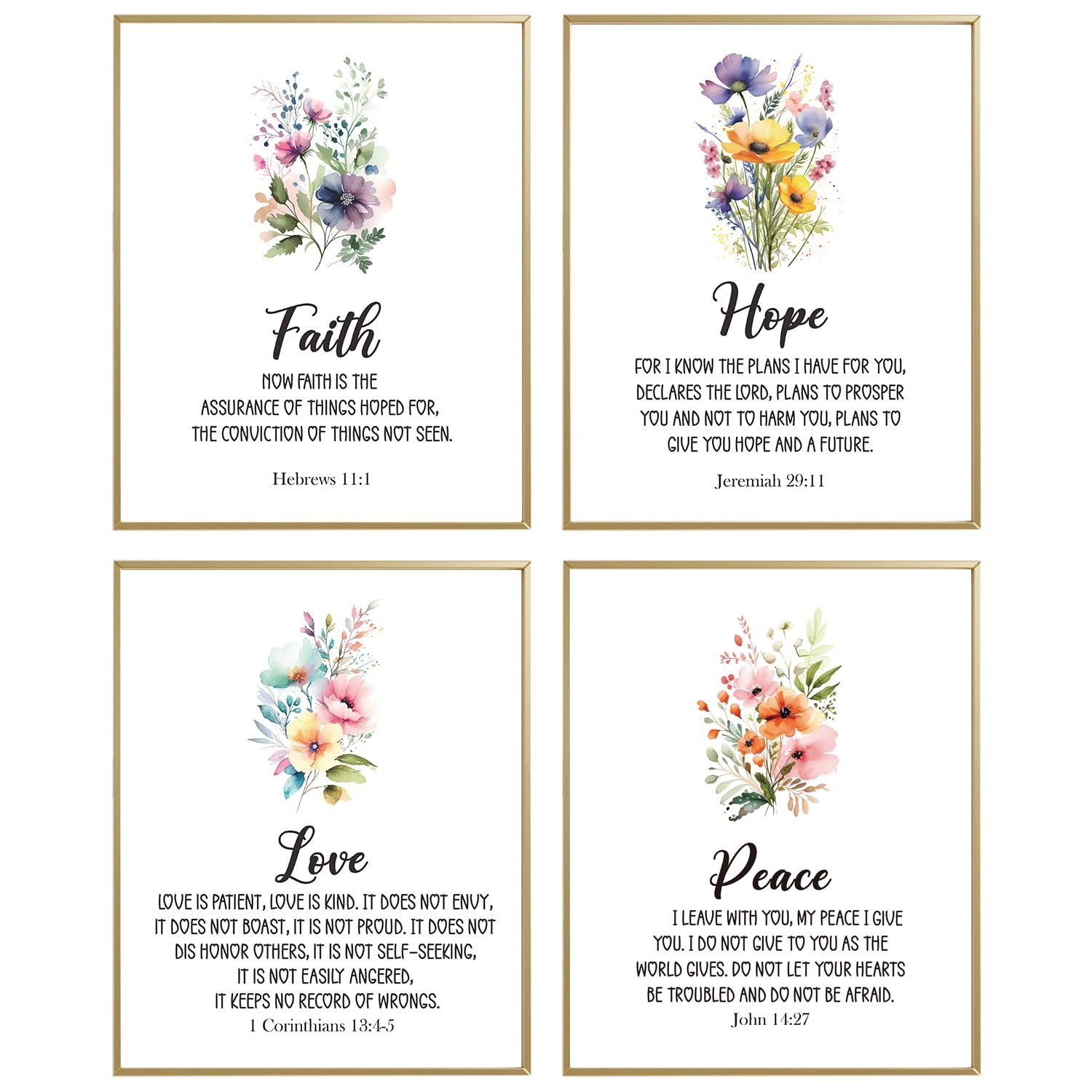 Amazon Biblical Inspirational Wall Art Posters Motivational Bible Verse Printable Faith Hope Love Peace Set Of 4 8x10 In Scripture Art Christian Bedroom Decor Psalm Prints Posters Prints